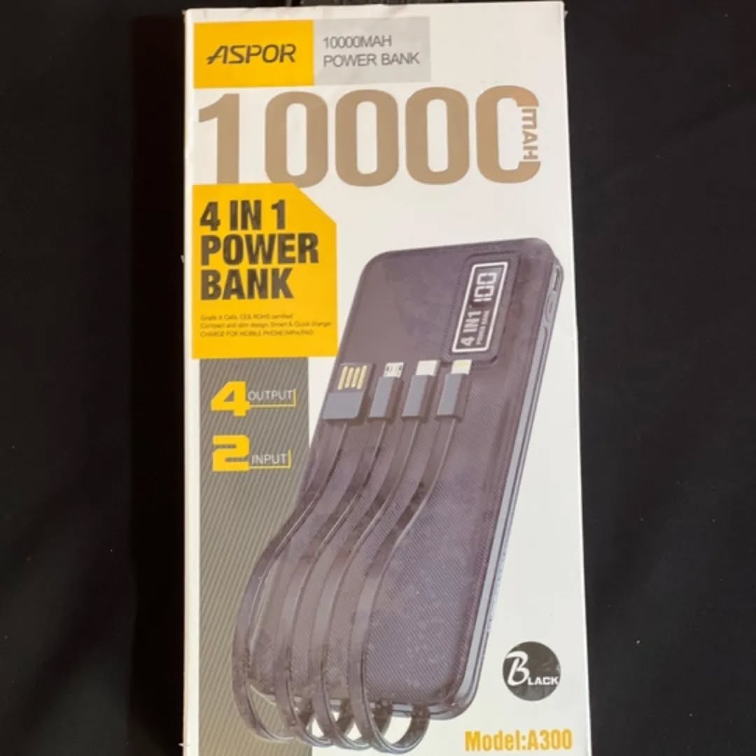 Aspor A300 Power Bank Original 10000mah Li-polymer Battery 4 In1 Power Bank